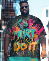 Men's Plus Size Street Fashion Graffiti Alphabet Print T-Shirt Shorts Suit